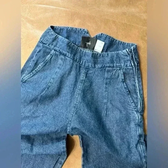 Loup Wide Leg Jeans Raw Hem Side Zip 100% Cotton Womens Size Small - Picture 11 of 13